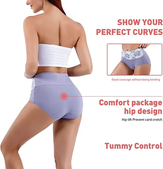 (Last Day Promotion-SAVE 50% OFF) - Cotton High Waist Tummy Control Leak proof Panties Rose Jacquard Ladies Panty Multipack (2PCS/SET) - BUY 2 SETS GET 10% OFF