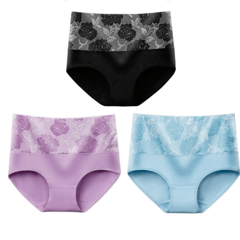 (Last Day Promotion-SAVE 50% OFF) - Cotton High Waist Tummy Control Leak proof Panties Rose Jacquard Ladies Panty Multipack (2PCS/SET) - BUY 2 SETS GET 10% OFF