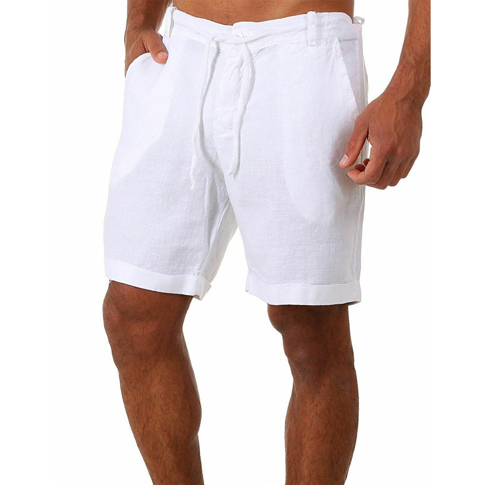 Men's Cotton Linen Casual Elastic Waist Drawstring Shorts