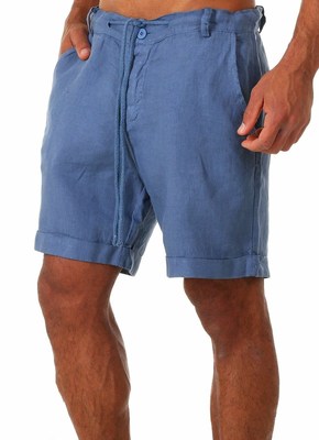 Men's Cotton Linen Casual Elastic Waist Drawstring Shorts
