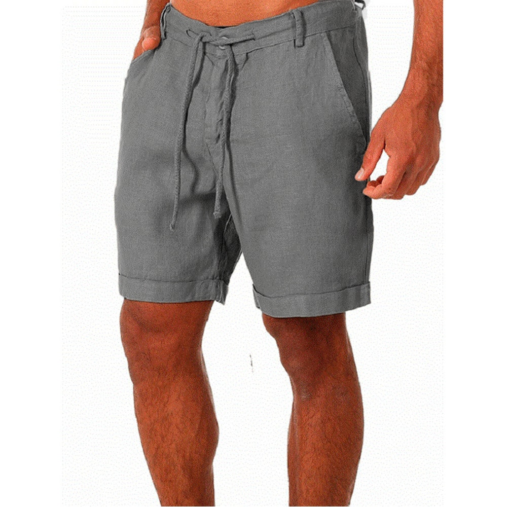 Men's Cotton Linen Casual Elastic Waist Drawstring Shorts