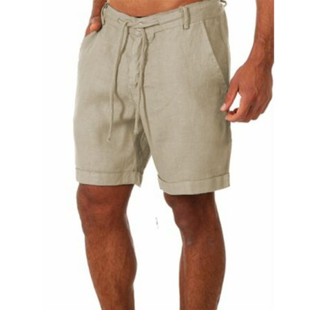 Men's Cotton Linen Casual Elastic Waist Drawstring Shorts