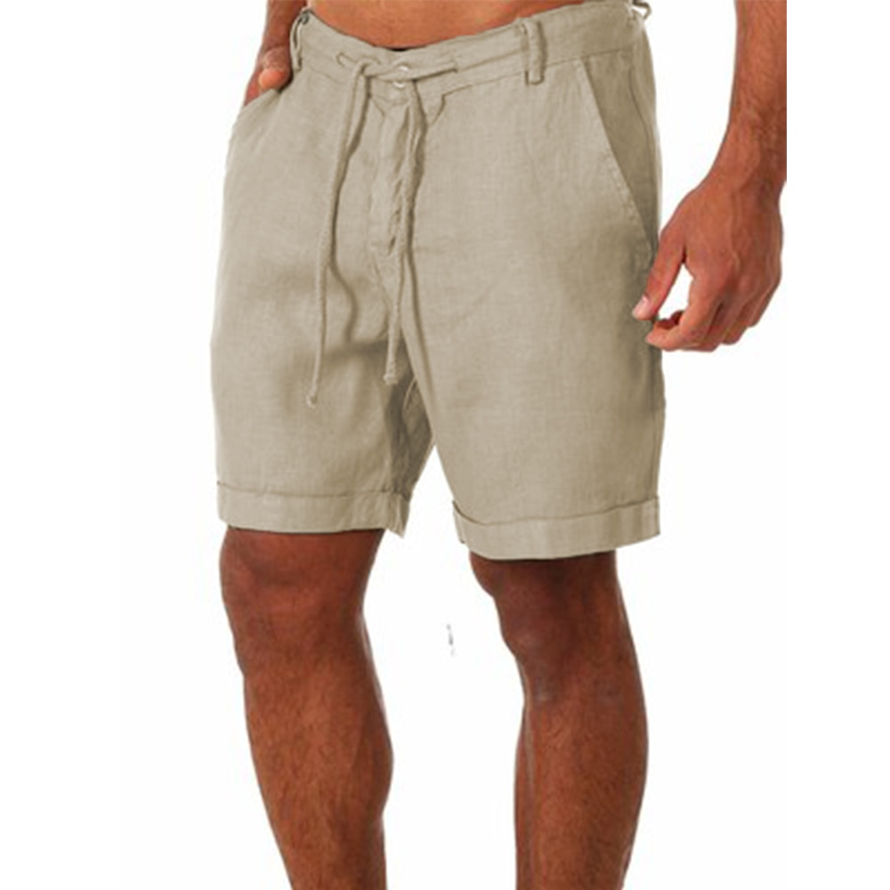 Men’s Cotton Linen Casual Elastic Waist Drawstring Shorts