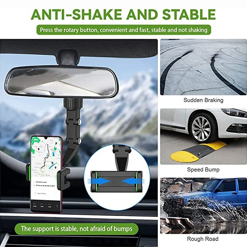 Multifunctional 360 Rotatable Car Rearview Mirror Phone Holder