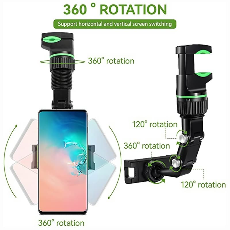 Multifunctional 360 Rotatable Car Rearview Mirror Phone Holder