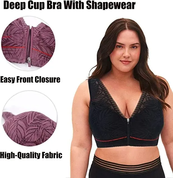 Nature Cotton Wireless Zipper Front Button Bra