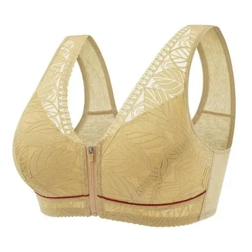 Nature Cotton Wireless Zipper Front Button Bra