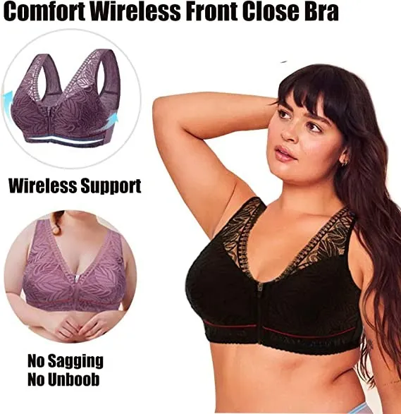 Nature Cotton Wireless Zipper Front Button Bra