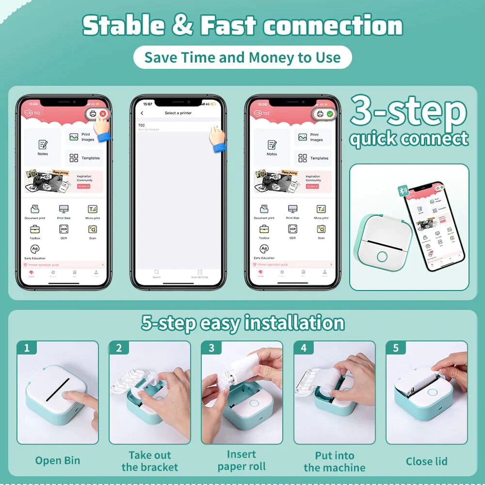 Portable No-Ink Thermal Sticker Printer