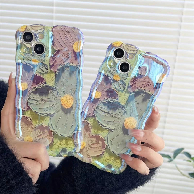 Retro Oil Painting Blu-Ray Flowers Shockproof Case For Iphone 13 12 13Pro 14Pro 13 Pro Max Silicone Cover Iphone 14 Fundas