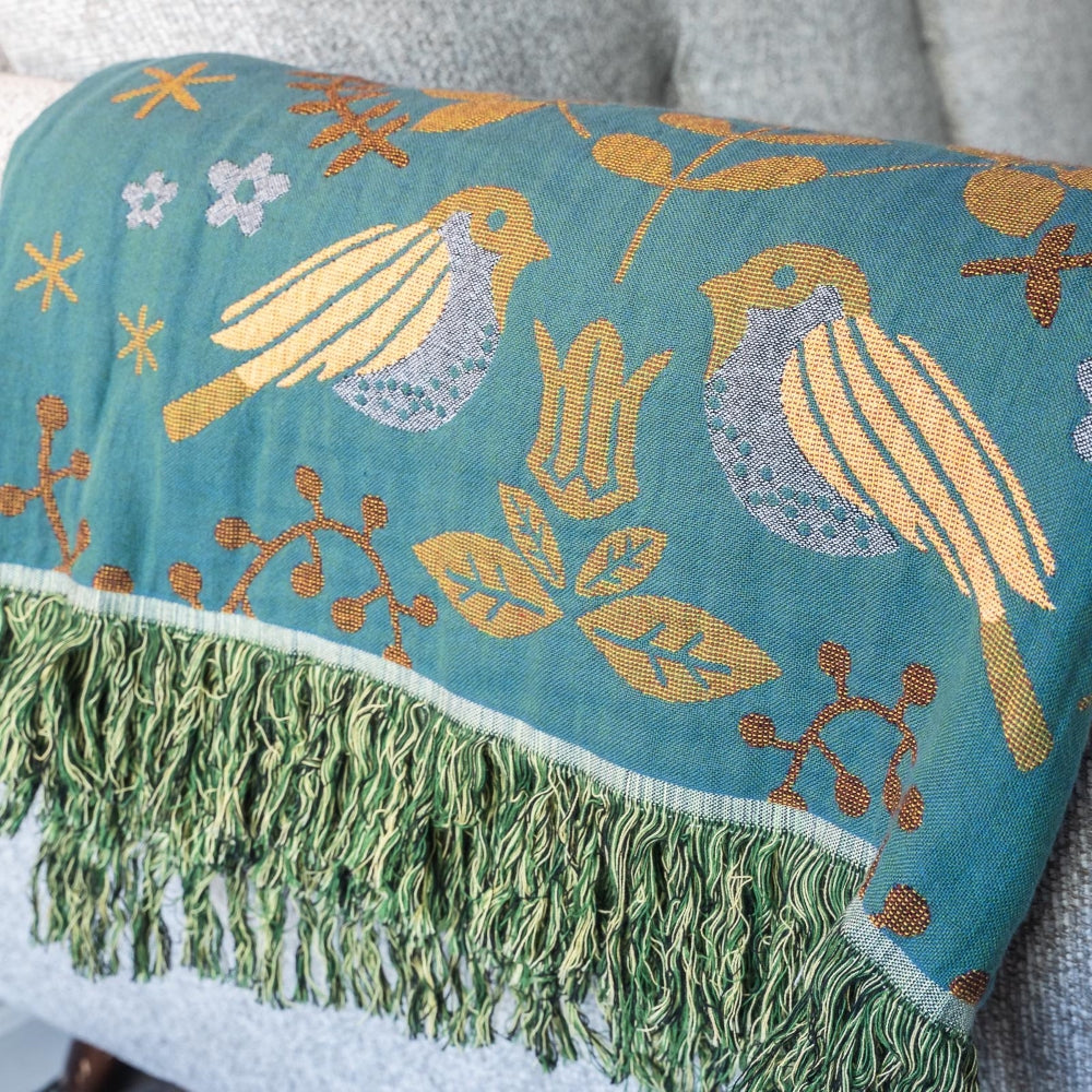 Reversible Scandinavian Bird Throw Blanket