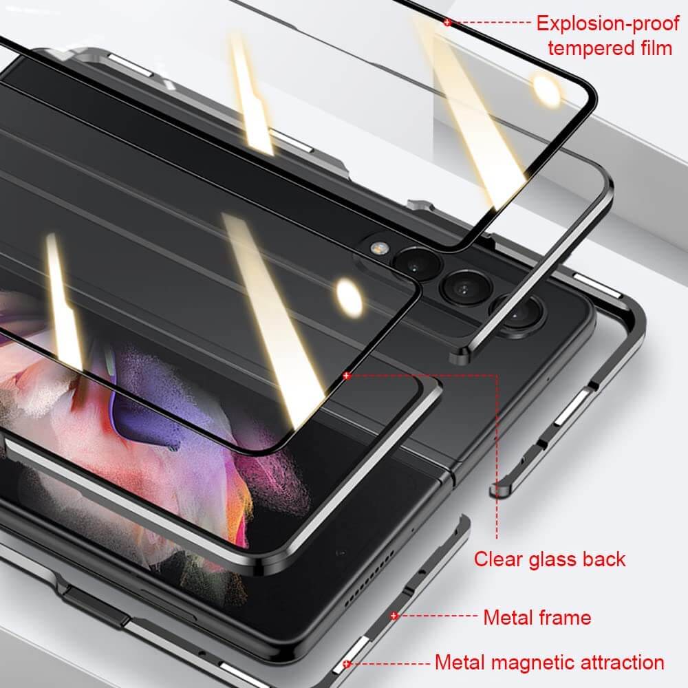 Samsung Galaxy Z Fold3 Fold4 Magnetic Double-Sided Protection Tempered Glass Aluminum Frame Phone Case