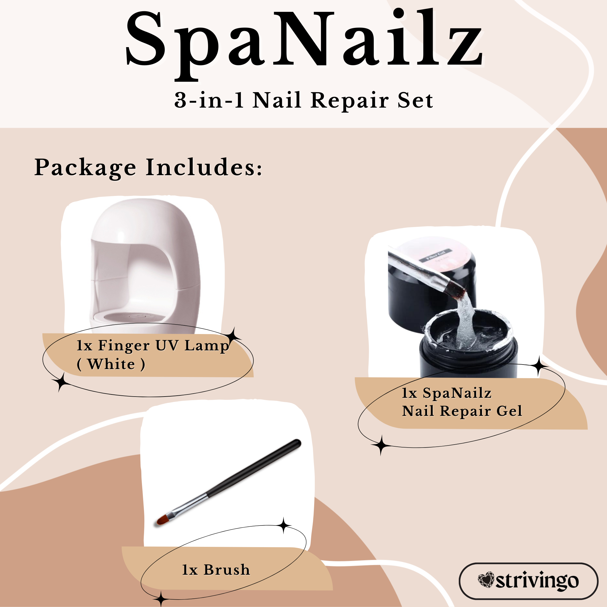 SpaNailz  3 in 1 Nail Repair Set | incl. Brush & UV Lamp