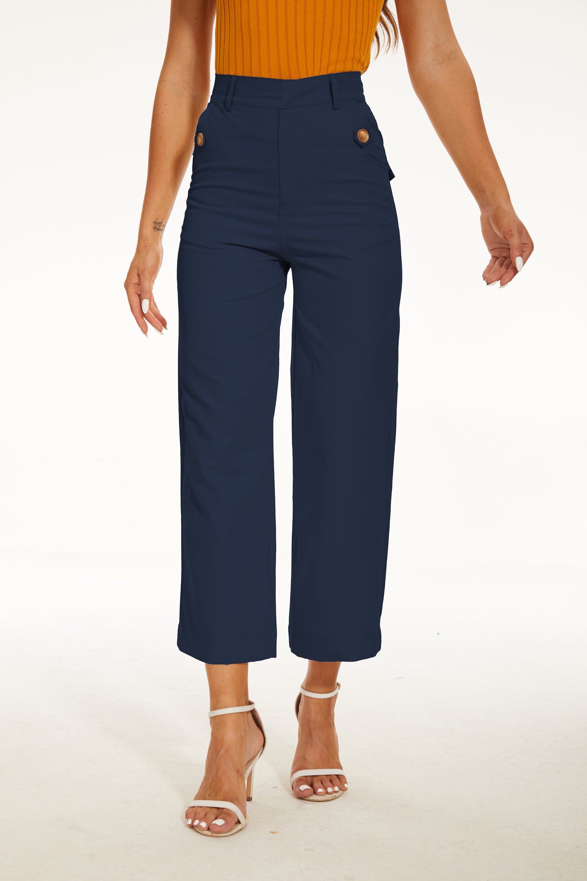 Stretch Twill Cropped Wide Leg Pant