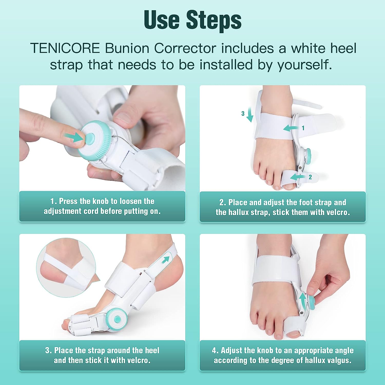 ToeAlign – Bunion Corrector, Adjustable Knob Bunion Splint for Bunion Relief, Orthopedic Toe Straightener with Anti-slip Heel Strap