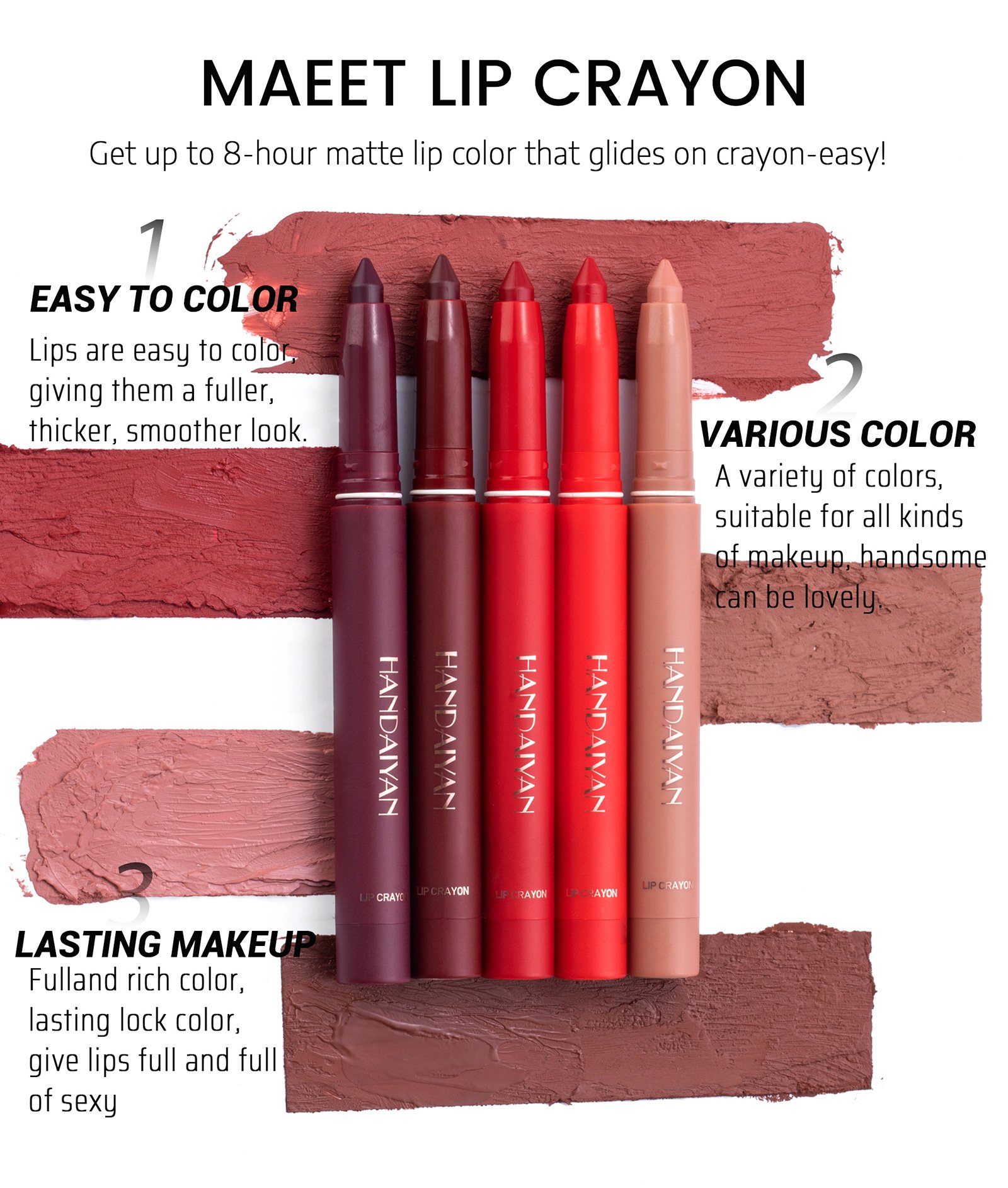 12 Color Rotating Sharpenable Matte Lipstick Pencils & Buy 8 Get Extra 40% OFF