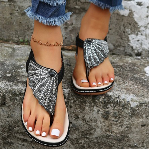 2023 Ortopedic Womenâ€™s Sandals Casual Crystal Roman Slippers