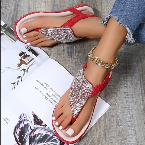 2023 Ortopedic Womenâ€™s Sandals Casual Crystal Roman Slippers