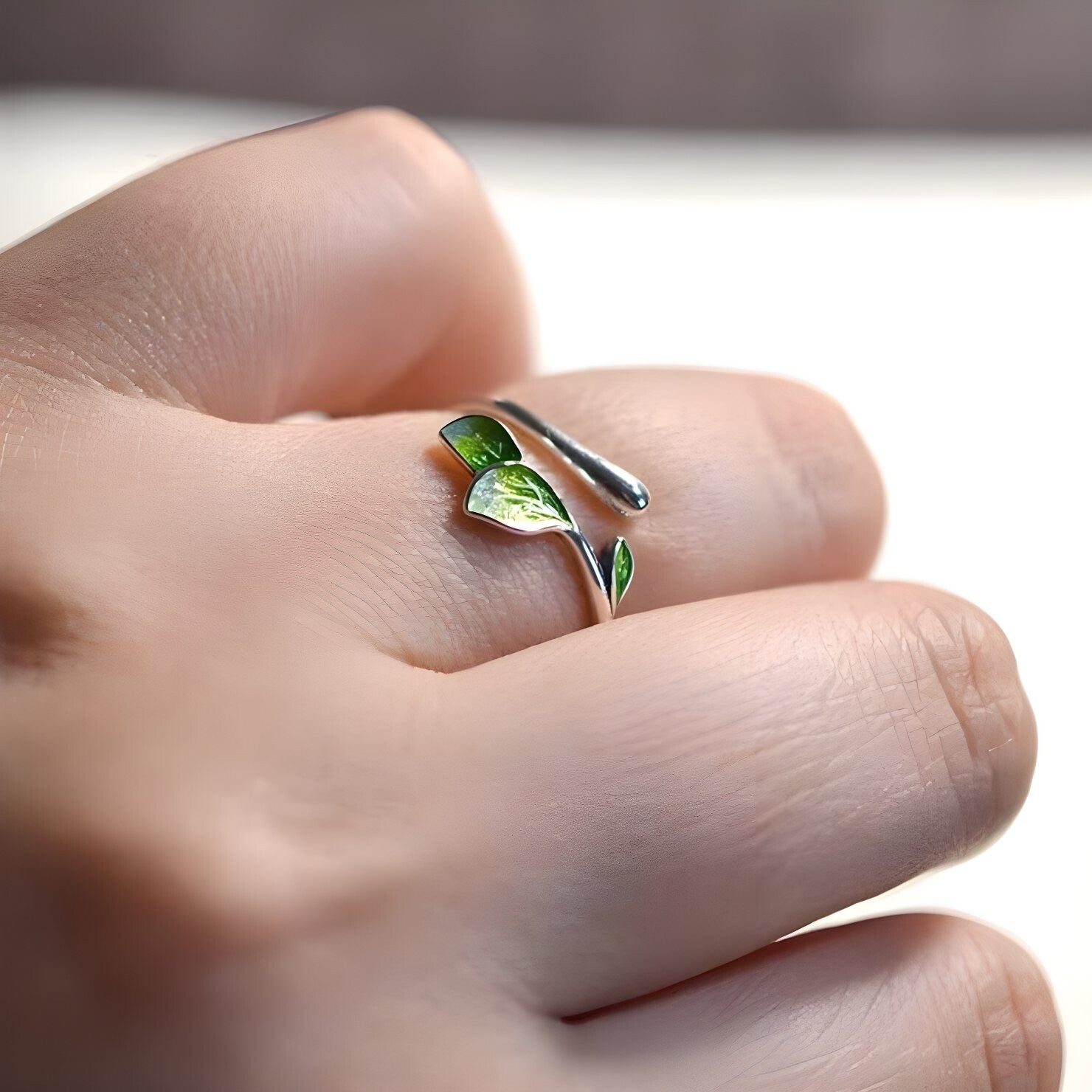 Dainty Green Leaf Ring