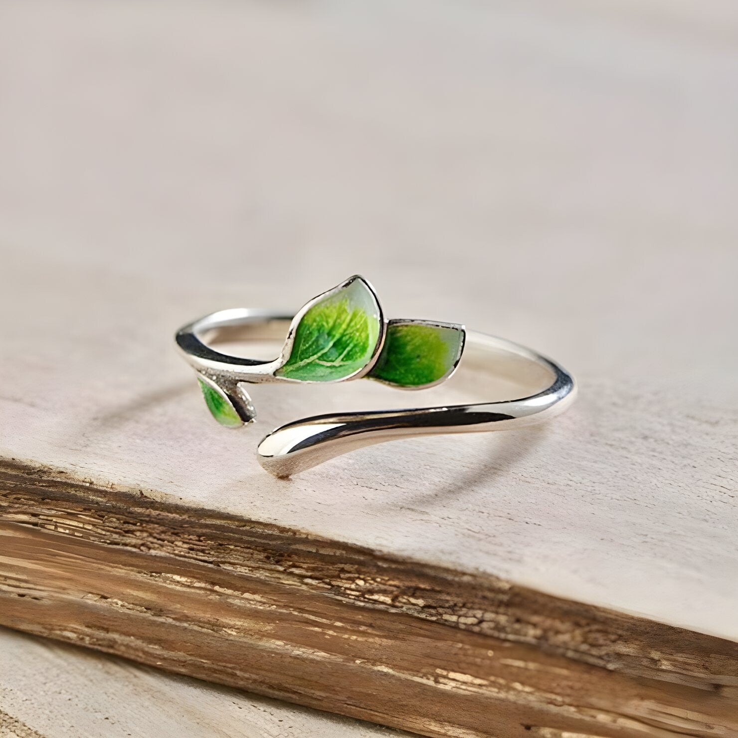 Dainty Green Leaf Ring