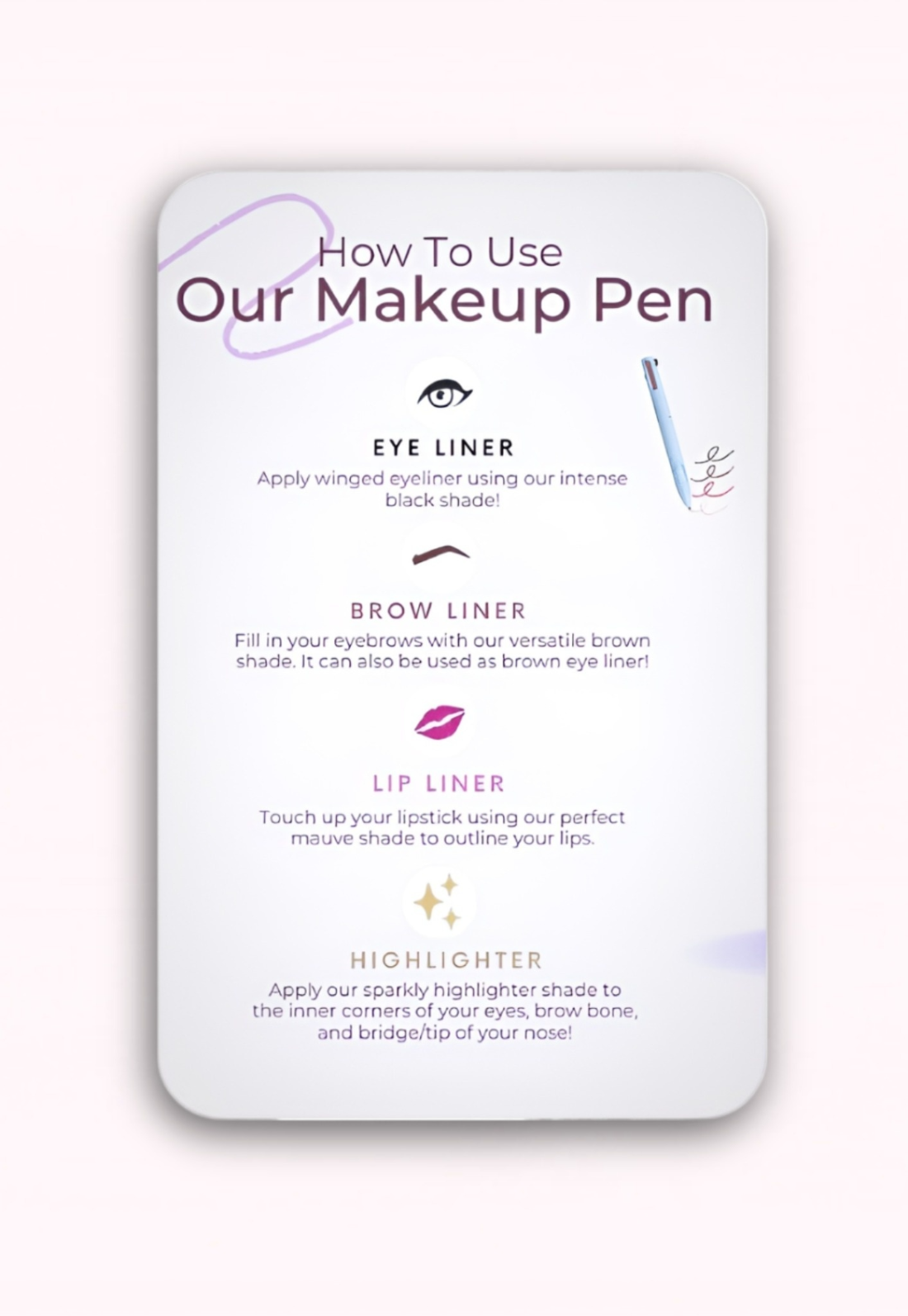 GlamPen - 4-In-1 Touch Up Makeup Pen (EYE LINER, BROW LINER, LIP LINER, & HIGHLIGHTER)