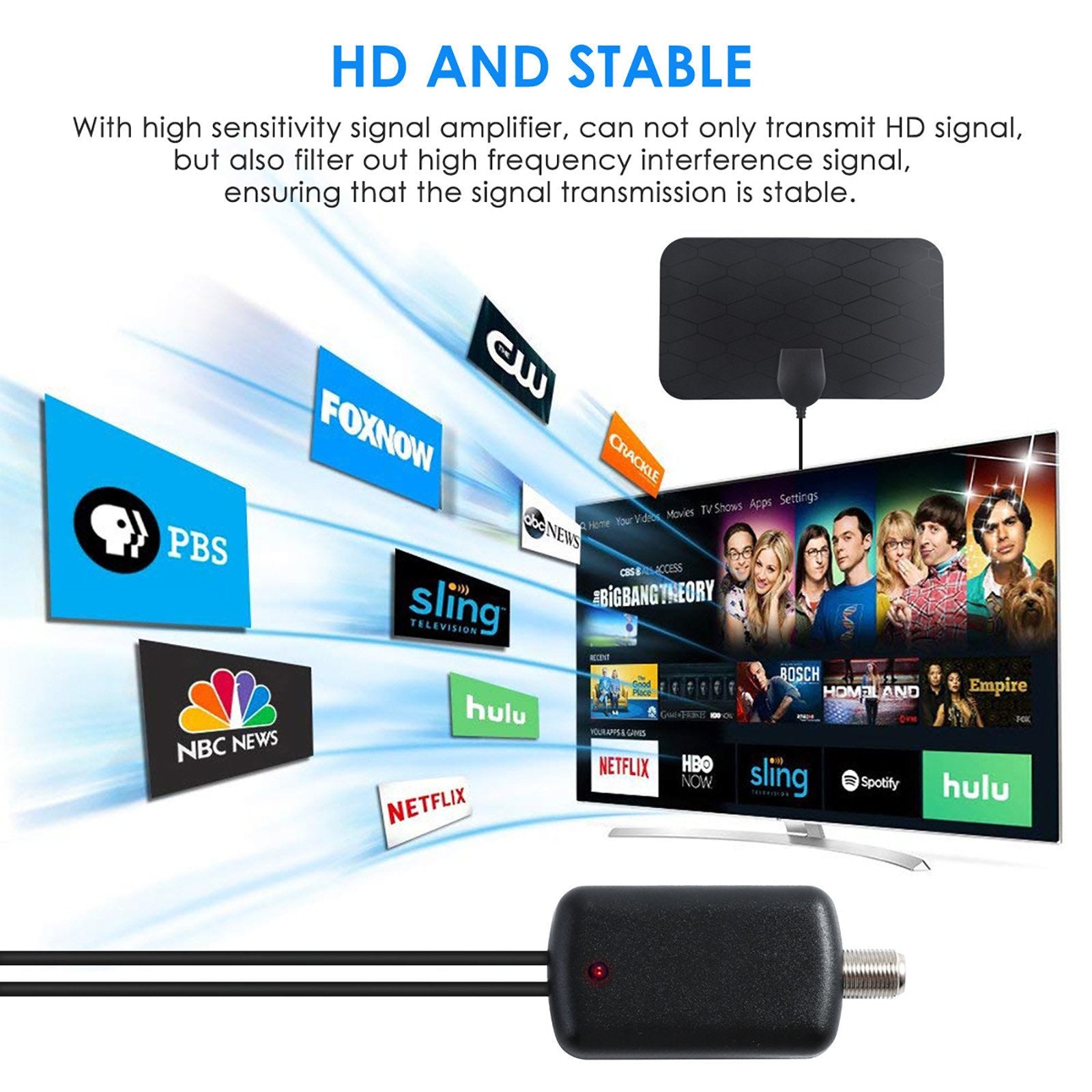 HDTV cable antenna 4K (5G chip, can be used worldwide)