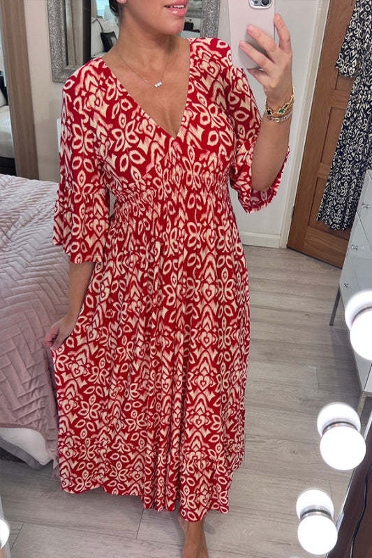 (Hot Sale - 48% OFF) Casual Print V-neck Long Dress