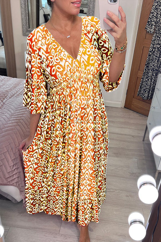 (Hot Sale - 48% OFF) Casual Print V-neck Long Dress