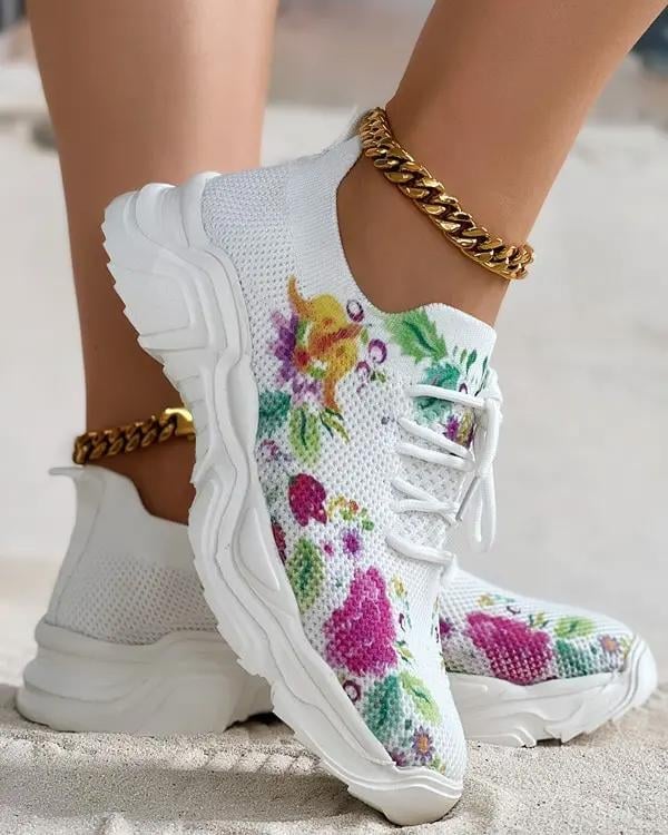 HOT SALE - Floral Print Lace - up Breathable Orthopedic Sneakers