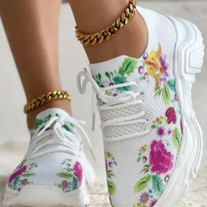 HOT SALE – Floral Print Lace – up Breathable Orthopedic Sneakers