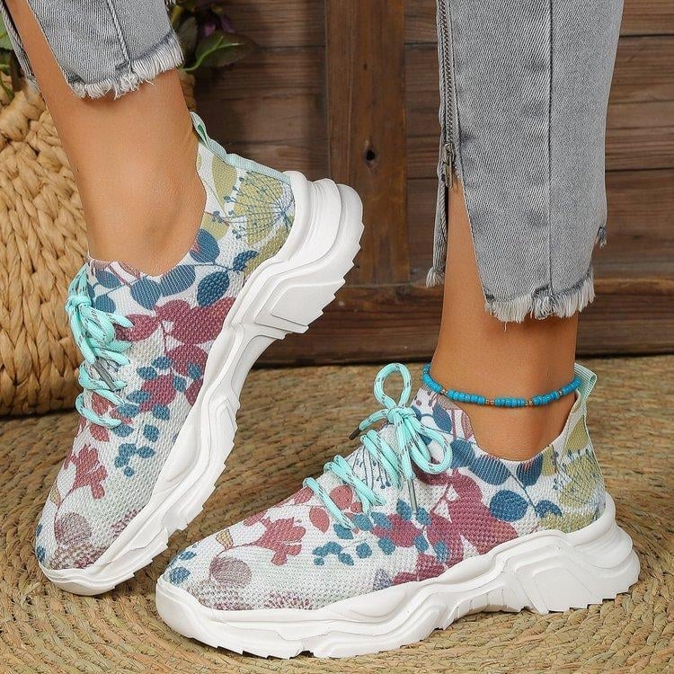 HOT SALE - Floral Print Lace - up Breathable Orthopedic Sneakers