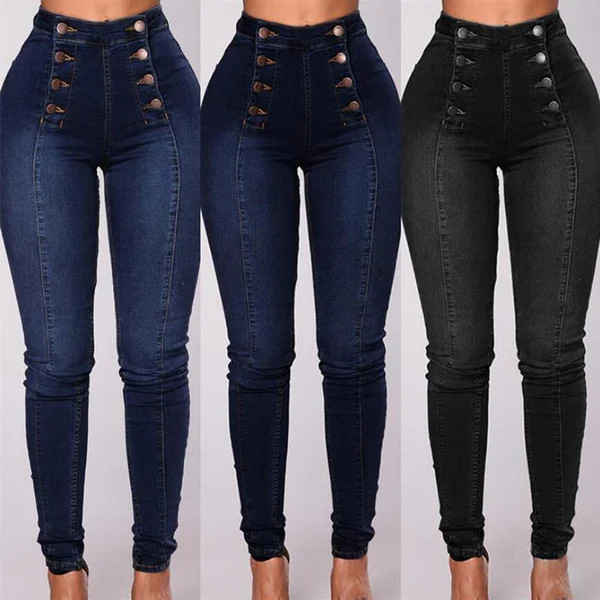 Hot Sale-49% OFF - Double Breasted High Waist Skinny Jeans