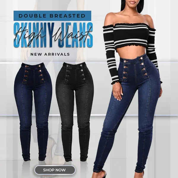 Hot Sale-49% OFF - Double Breasted High Waist Skinny Jeans