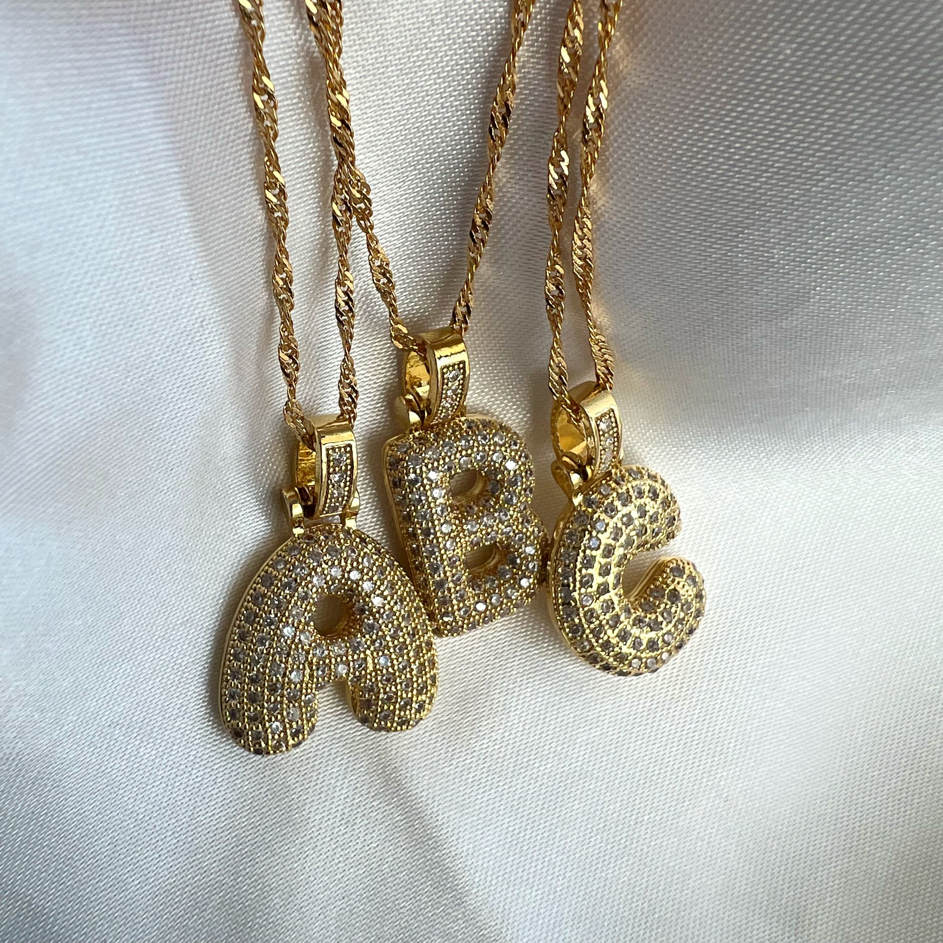 Iced Alphabet Crystal Pendant '18k Gold Plated'