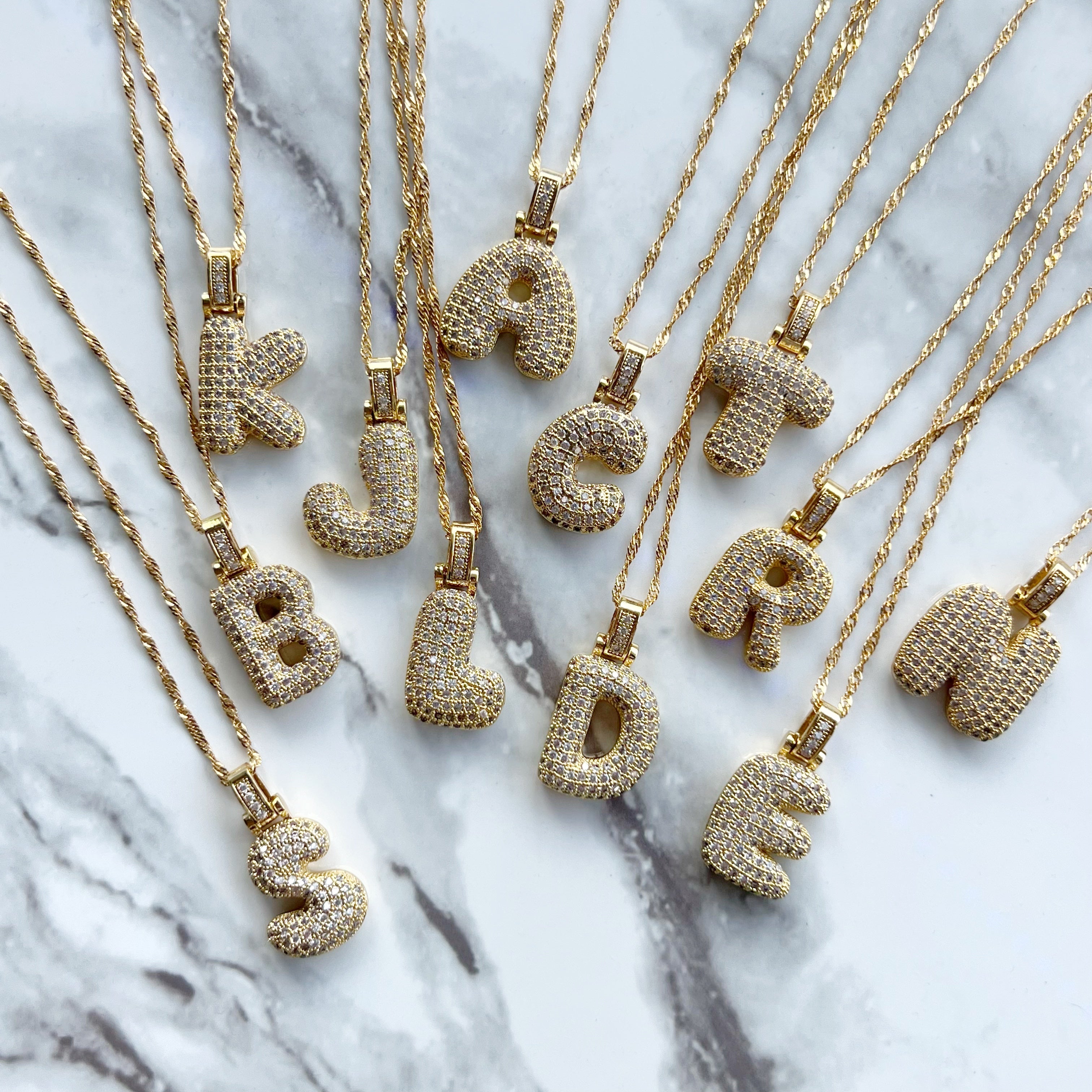 Iced Alphabet Crystal Pendant '18k Gold Plated'