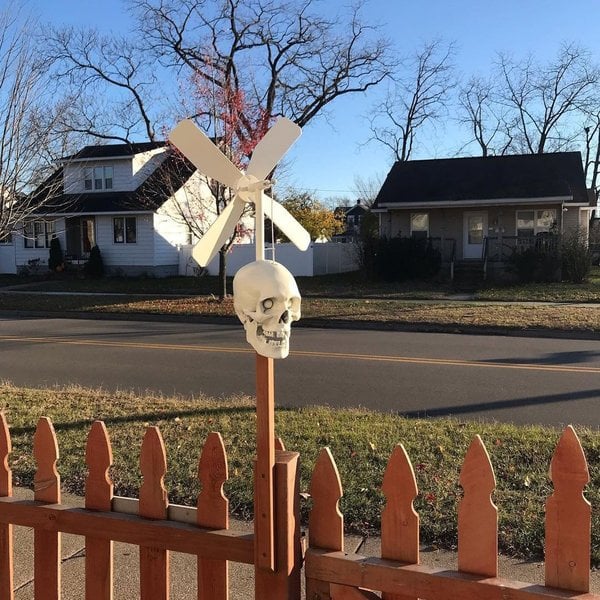 Iron Skull Whirligig – Garden Decor