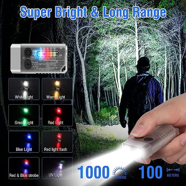 LAST DAY 59% OFF - Small Powerful EDC Flashlight with Red UV Blue Light - Super Bright 1000 Lumens