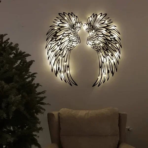 LED Angel Wings Metal Wall Art