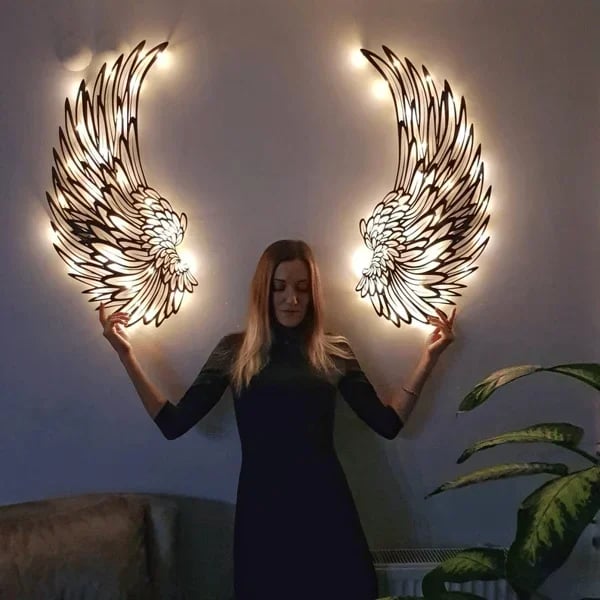 LED Angel Wings Metal Wall Art