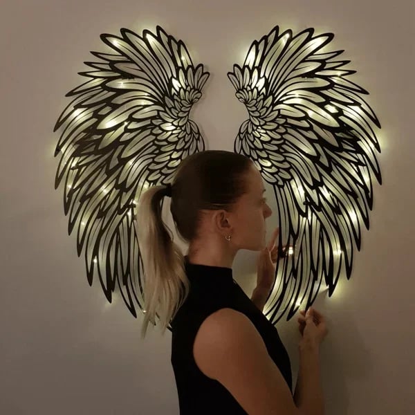 LED Angel Wings Metal Wall Art