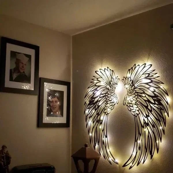 LED Angel Wings Metal Wall Art