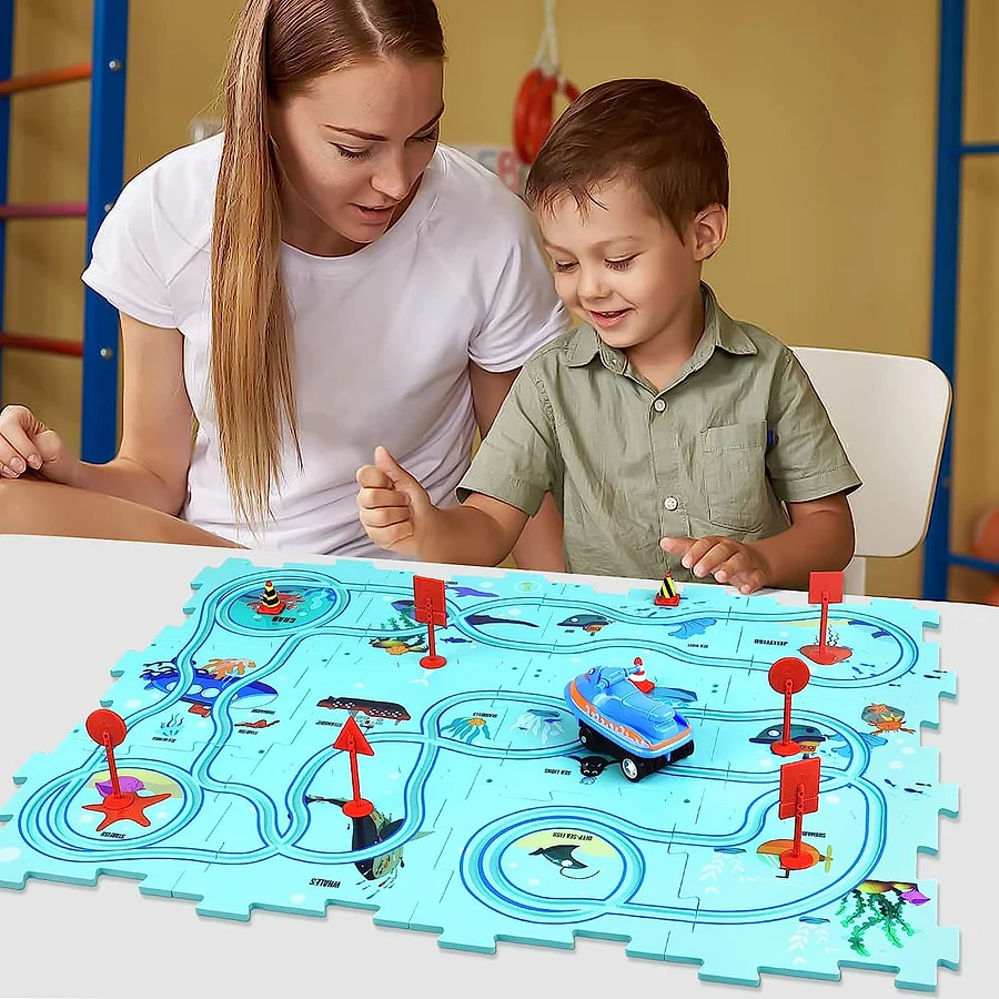 Puzzle Track Play – Operated Toy Vehicle and Puzzle Board