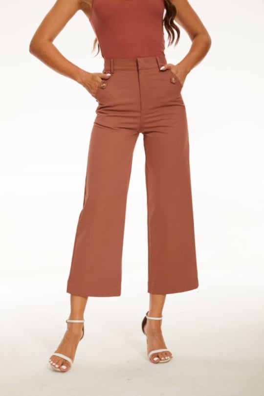 Stretch Twill Cropped Wide Leg Pants