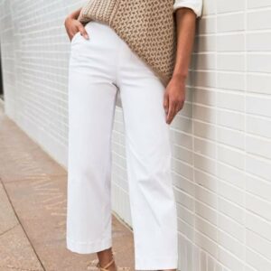 Stretch Twill Cropped Wide Leg Pants