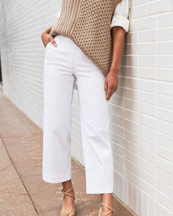 Stretch Twill Cropped Wide Leg Pants