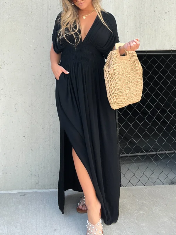 V-NECK EFFORTLESS MAXI LONG DRESS