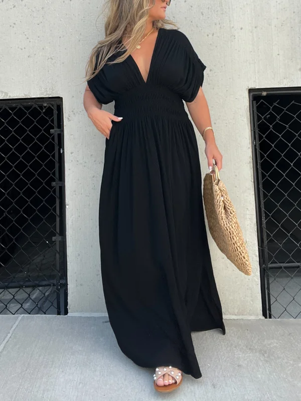 V-NECK EFFORTLESS MAXI LONG DRESS