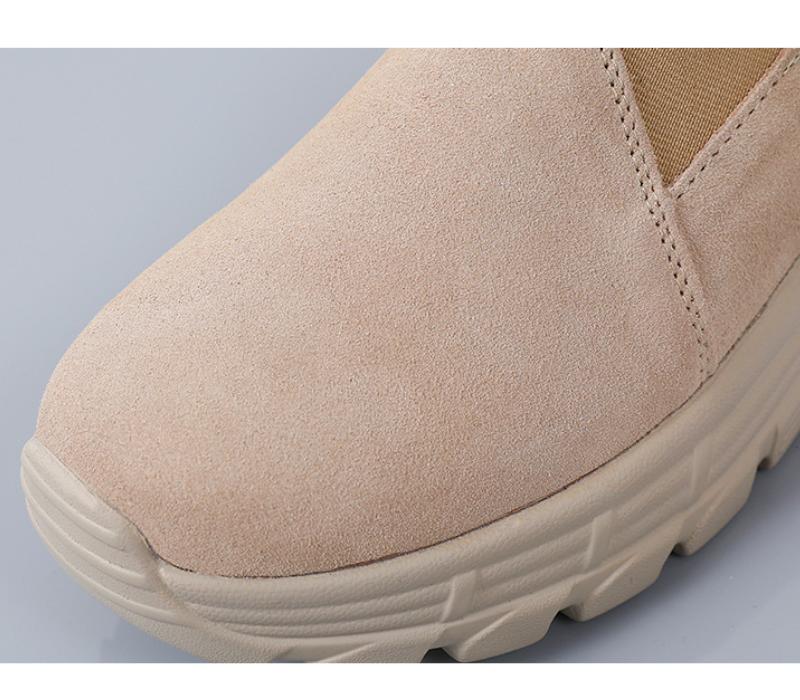 Autumn breathable leather elasticated slip on casual platform shoes