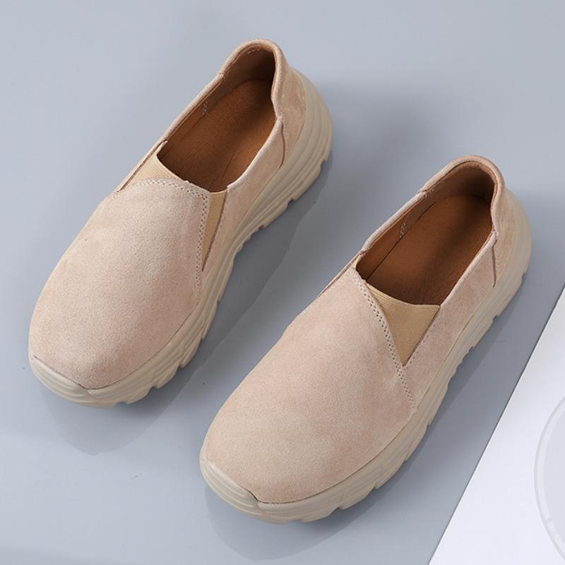 Autumn breathable leather elasticated slip on casual platform shoes