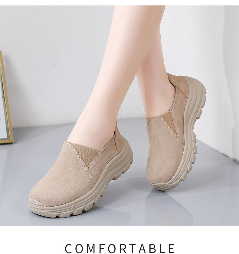 Autumn breathable leather elasticated slip on casual platform shoes